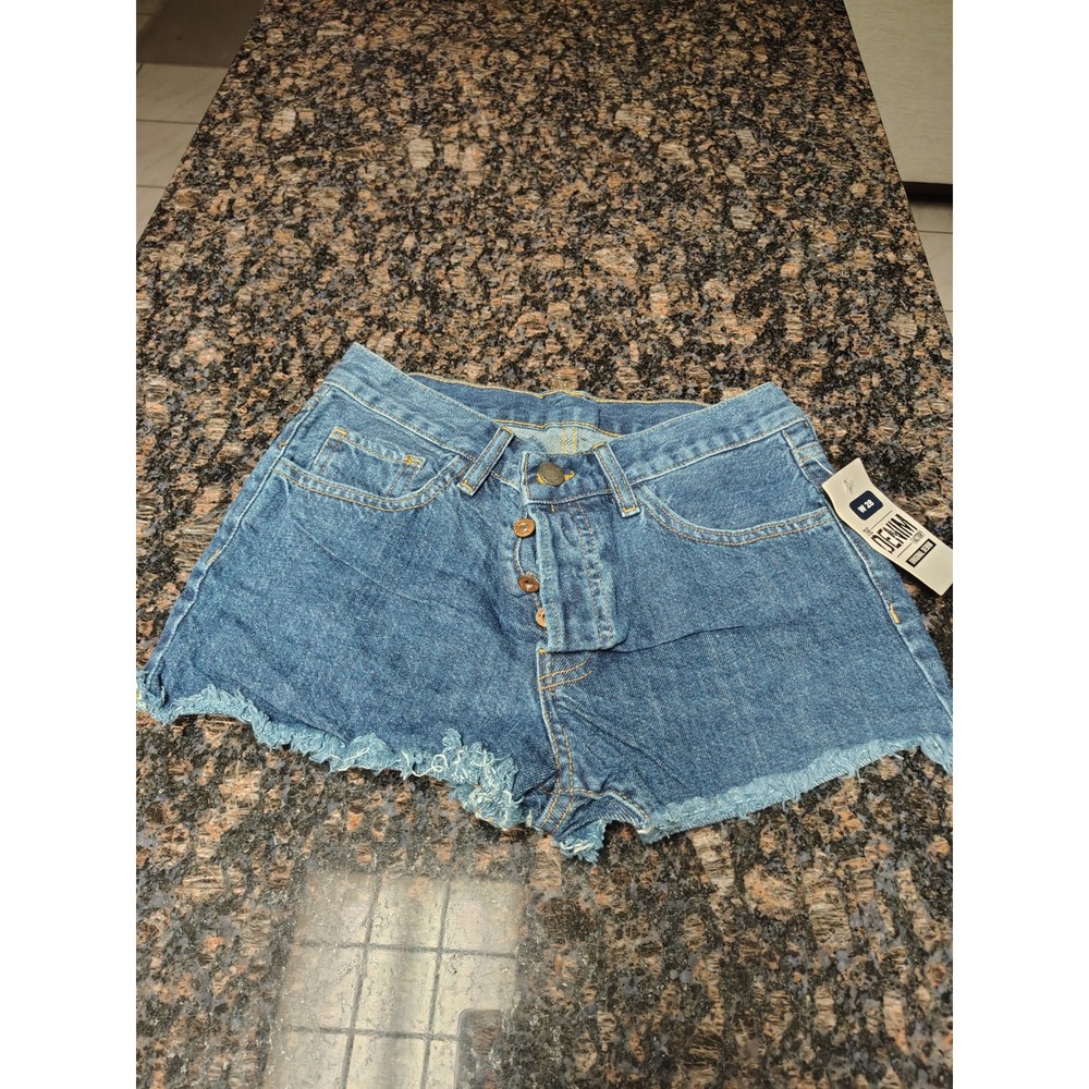 The Denim Factory Womens Blue High Waisted Button Fly Cut Off Jean Shorts W28
